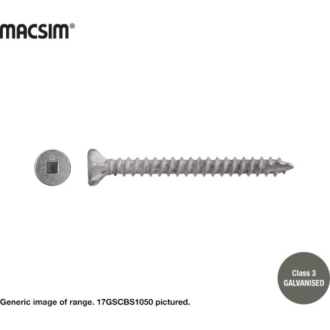 SCREW T17 CSK RIBBED SQ DRV GAL 10-11 X 50 